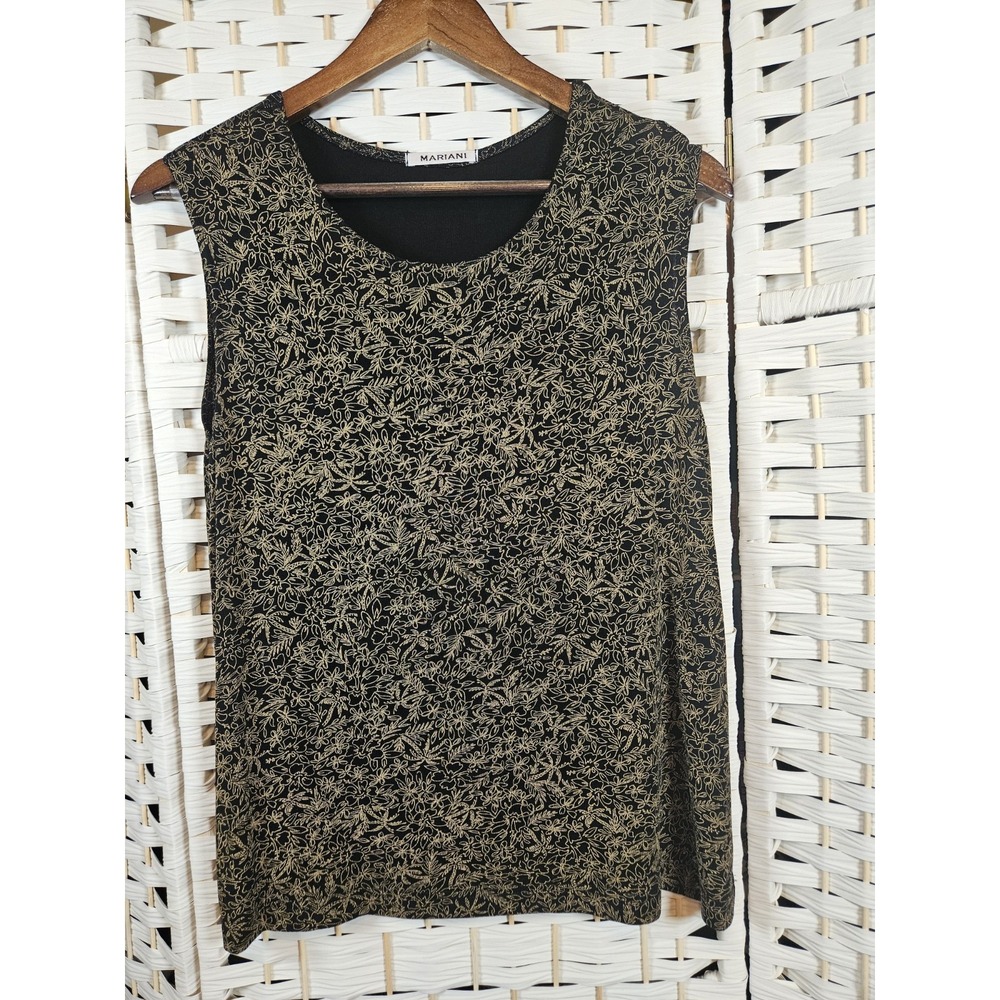 Mariani Womens Blouse Large Black Boho Grunge Tropical Floral